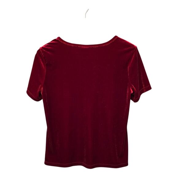 Jaclyn Smith Velvet Top Womens Size Large Red Short Sleeve Dark Romance Holiday - Picture 2 of 8